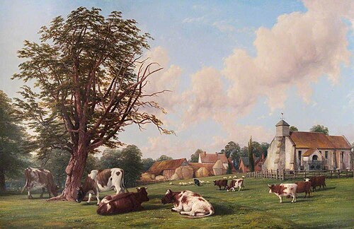 Old Milverton Church with Cattle, 1861, Thomas Baker