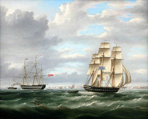 Two Warships, 1830, Thomas Buttersworth
