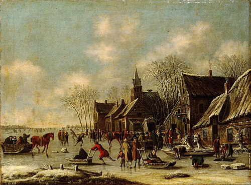 Winter landscape with people having fun on the ice, 1687, Thomas Heeremans