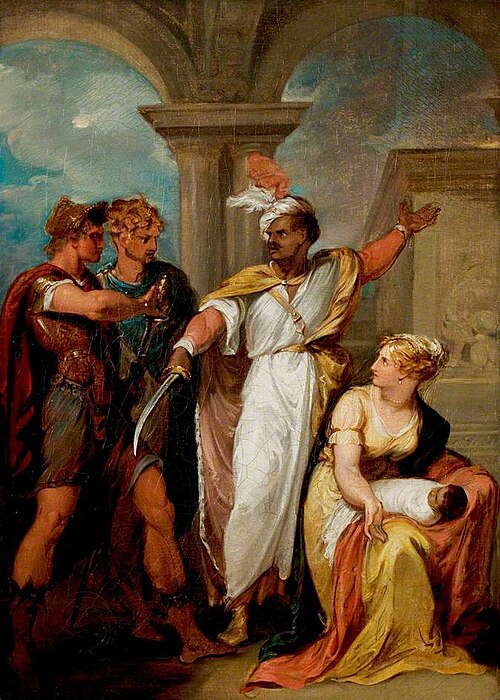 'Titus Andronicus', Act IV, Scene 2, Aaron the Moor, Demetrius and a Nurse and Child (from the Boyde, 1796, Thomas Kirk