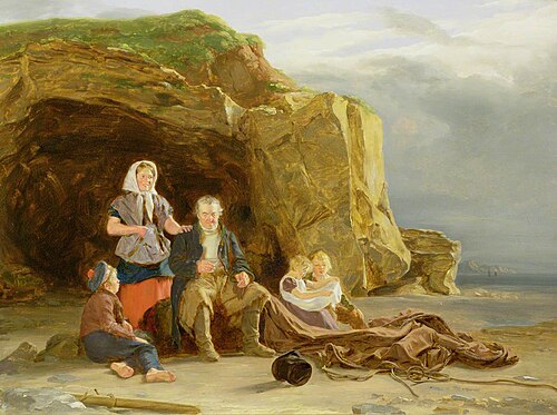 Coastal Scene with Figures Mending Nets, , Thomas Sword Good