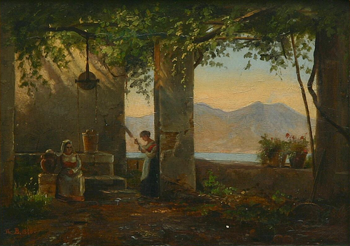 Italian landscape with women by a well., 1860, Thorald Brendstrup