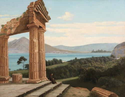 Italian landscape with a monk sitting at the ruins of an ancient temple., 1850, Thorald Brendstrup