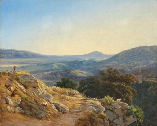 A shepherd in an Italian landscape., 1851, Thorald Brendstrup