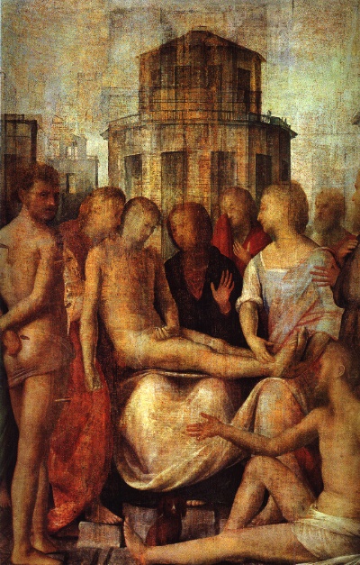 Pietà with St Sebastian and St Roch, 1450, Bramantino