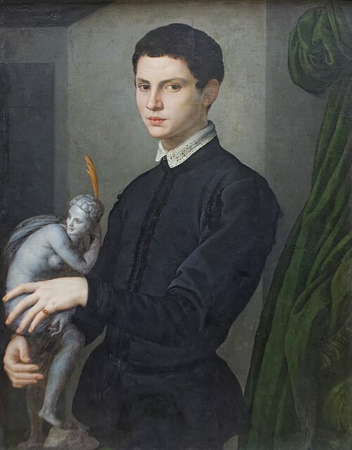 Portrait d'homme tenant une statuette, 1550, Bronzino