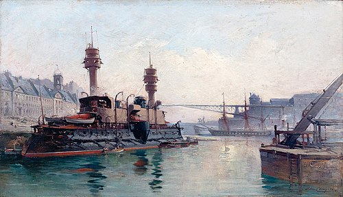 Le cuirassé Neptune en Penfeld, 1892, Edmond Chagot