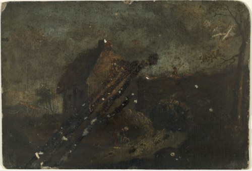 Cottage by a Stream; Two Women in Conversation (on verso), , William Howis junior