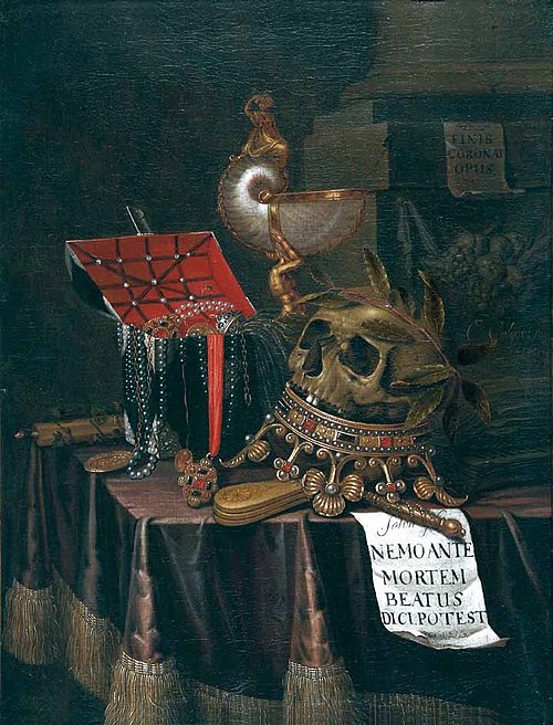 Vanité au crâne couronné, 1689, Edwaert Collier