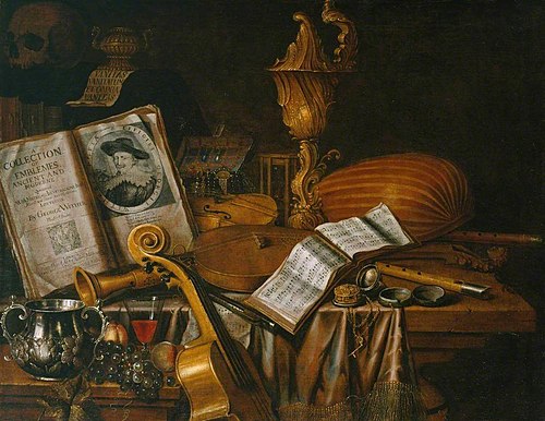 Still Life with a Volume of Wither’s ‘Emblemes’, 1696, Edwaert Collier