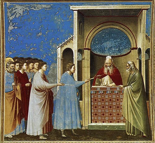 Les Bâtons amenés au Temple, 1300, Giotto