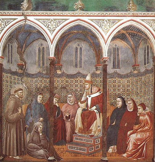 St Francis Preaching before Honorius III, 1295, Giotto