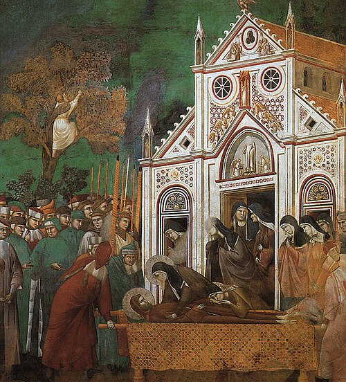 St Francis Mourned by St Clare, 1295, Giotto