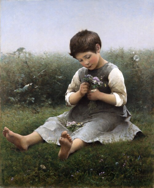 Girl Picking Flowers, 1883, Hugo Salmson