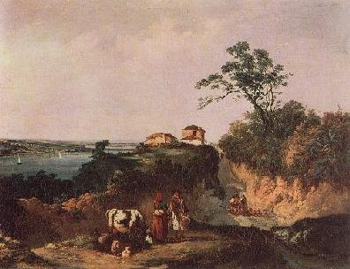 View of the Amora, landscape with figures, 1852, Tomás da Anunciação