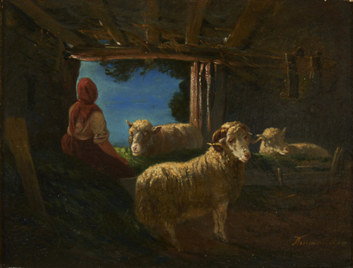 Curral com Ovelhas e Pastora, 1900, Tomás da Anunciação