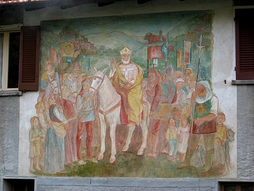 Sant'Ambrogio benedice Arcumeggia, 1966, Aldo Carpi