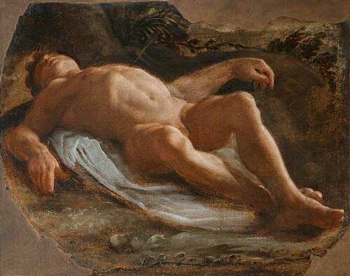 A Recumbent Male Nude  (fragment), 1584, Annibale Carracci
