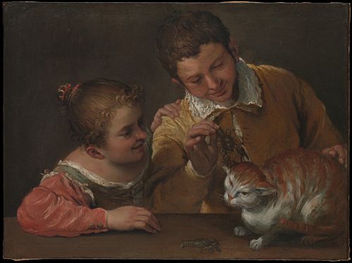 Two children teasing a cat, 1590, Annibale Carracci