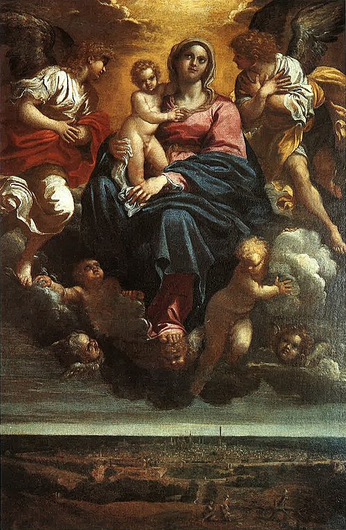 Madonna and Child in Glory over the City of Bologna, 1593, Annibale Carracci