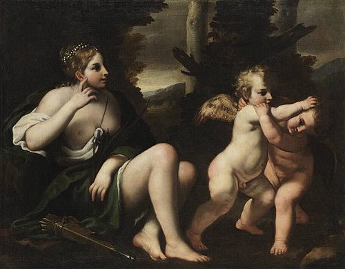 Venus mit zwei balgenden Amoretten, 1584, Annibale Carracci