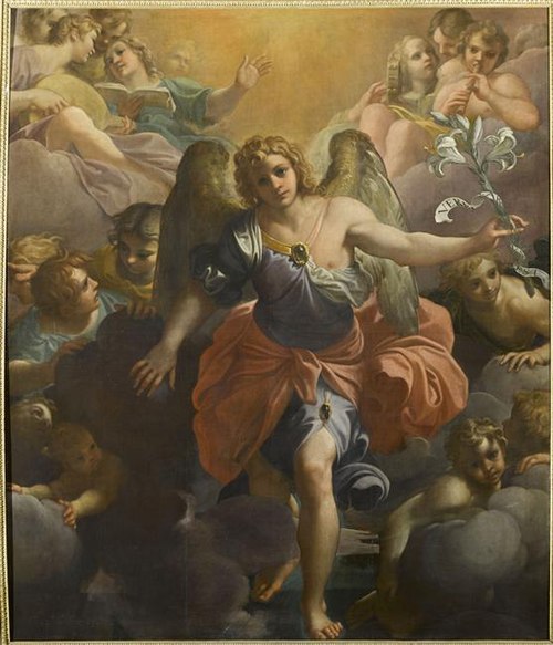 L'ange Gabriel dans une gloire d'anges musiciens et de chérubins, 1594, Annibale Carracci