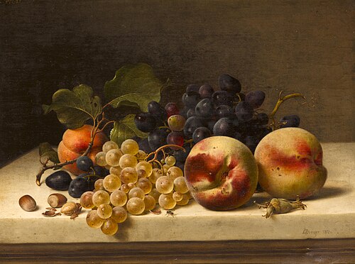 A still life with peaches, grapes and hazelnuts, 1871, Johann Wilhelm Preyer