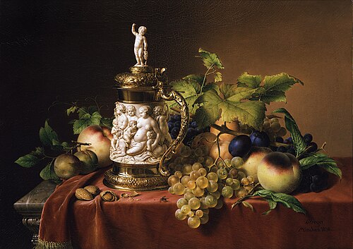 Still-life of fruits and ivory tankard, 1838, Johann Wilhelm Preyer