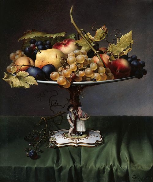 Fruits on a porcelain bowl, 1832, Johann Wilhelm Preyer