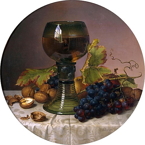Fruit still life / fruit pieces with glass, 1833, Johann Wilhelm Preyer
