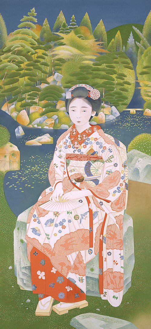 Maiko in a Garden, 1924, Tsuchida Bakusen