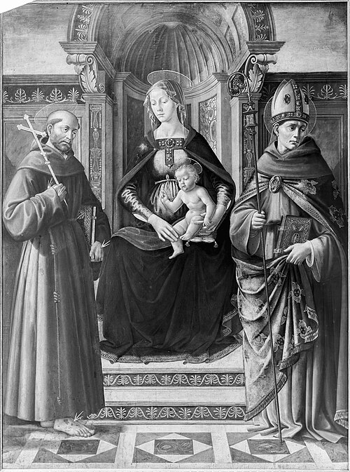 Mary and child enthroned with two saints, 1500, Bastiano Mainardi