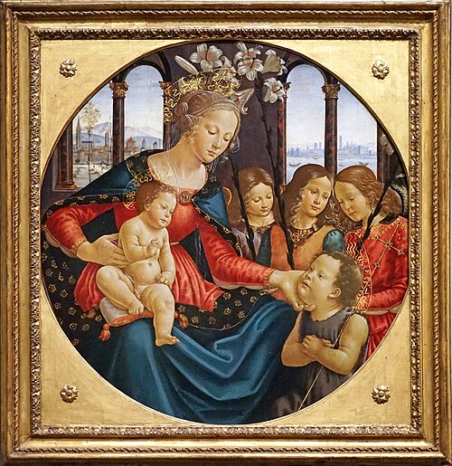 La Vierge et l'Enfant avec le jeune saint Jean-Baptiste et trois anges, 1487, Bastiano Mainardi