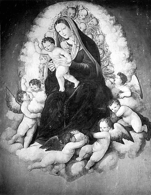 The virgin in angelic glory with the blessing child, 1530, Vincenzo Pagani