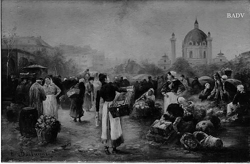 Gemüsemarkt an der Karlskirche in Wien, 1829, Franz Barbarini