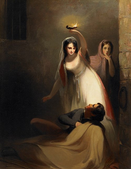 Prison Scene from J. Fenimore Cooper’s “The Pilot”: “Cecelia Howard and Katherine Plowden arousing t, 1841, Thomas Sully