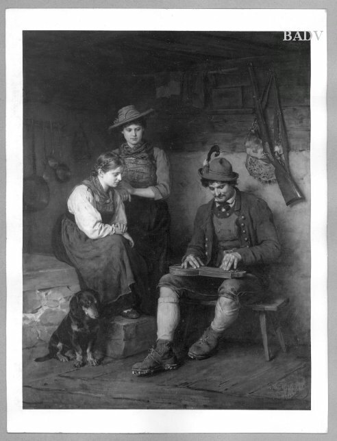 Scene in a mountain-cabin "Der Zitherspieler", 1875, Franz Defregger