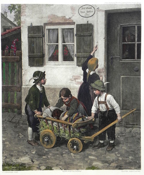 The sick dachshund, 1903, Franz Defregger