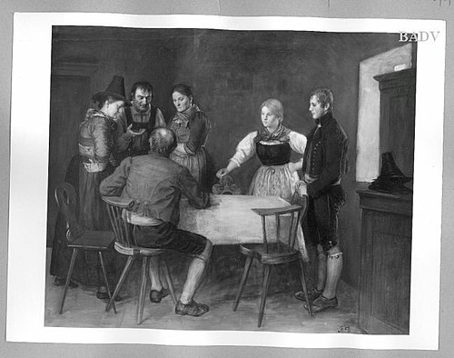 Peasant-scene ( Talk over the marriage ), 1860, Franz Defregger