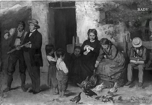 Family scene in front of the house, 1872, Franz Defregger