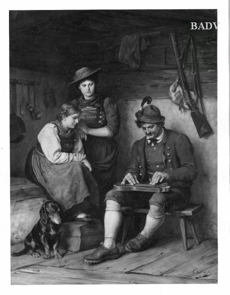 Zitherspieler und zwei Mädchen, 1860, Franz Defregger