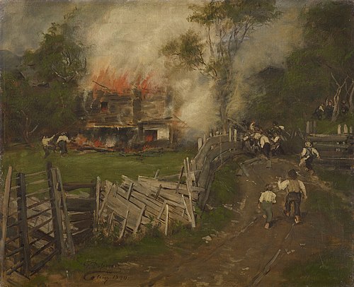 Das brennende Seppenhaus in Reith, 1890, Franz Defregger
