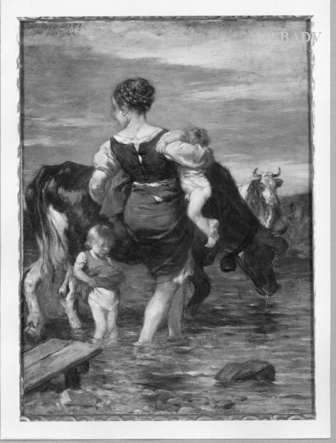 Peasant - woman two ohildren and cows, 1904, Wilhelm von Diez
