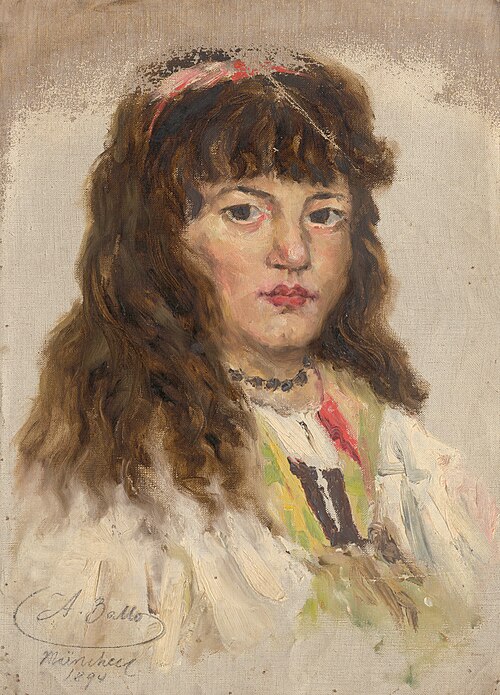 Štúdia ženskej hlavy s dlhými vlasmi, 1894, Aurel Ballo