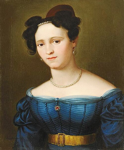 Lady with Pearl Necklace (Woman in Blue Dress with Pearl Necklace), 1837, Miklós Barabás