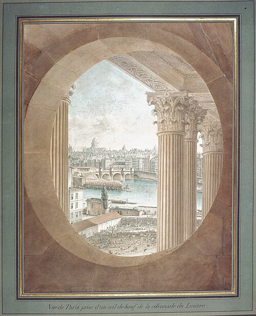 Paris vu depuis un œil-de-bœuf de la colonnade du Louvre, , Victor-Jean Nicolle