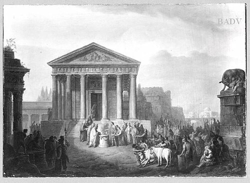 Stieropfer vor einem Tempel, 1754, Vinzenz Fischer