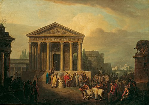 Opferhandlung vor römischem Tempel, 1791, Vinzenz Fischer