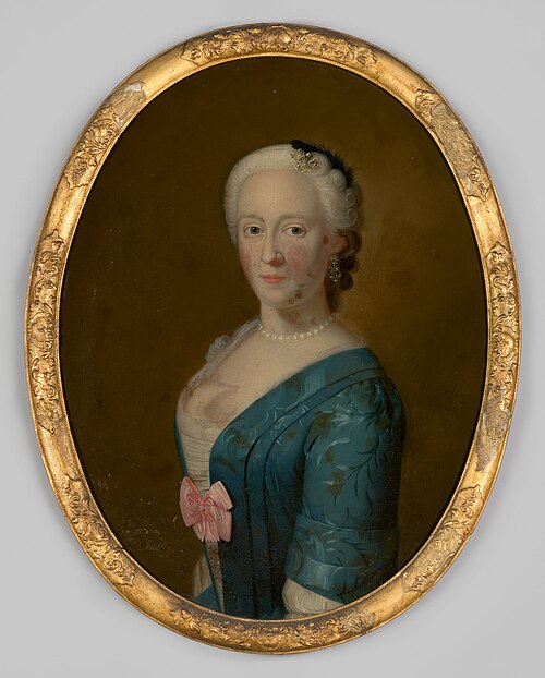 Portrait of a woman, probably Agatha Wilhelmina van Aylva (1690-1763), 1730, Bernardus Accama