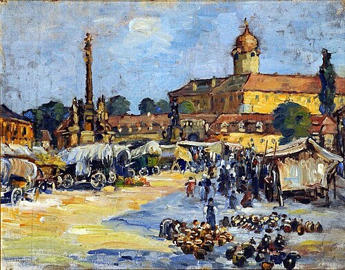 A town square market with figures, , Zdenka Braunerová